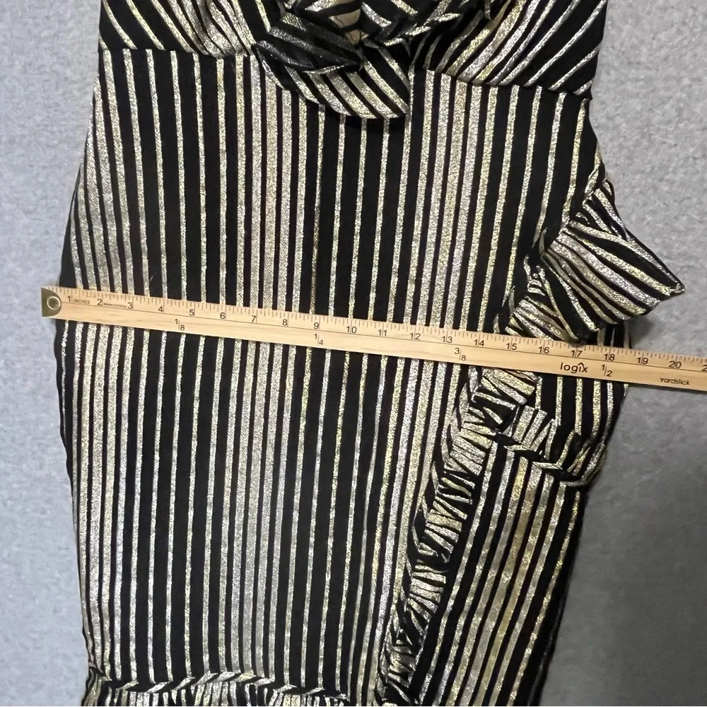 Saloni Anita silk blend Black Gold Ruffled Sleeveless Dress - Picture 12 of 16